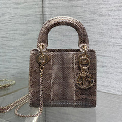 Dior Lady Women's Solid Color Metal Pendant Detachable Chain Shoulder Strap Snake Skin Single Shoulder Crossbody Handbag Bag Bags #77722