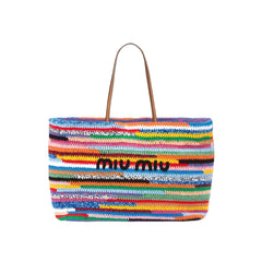 MiuMiu Women's Multicolour Embroidery Logo Crochet Shopping Bag Shoulder Handbag Tote Bags #76741