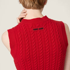 MiuMiu Women's Spring/Summer Knit Tank Top Fashionable Round Neck Sleeveless New Year Red T-Shirt Vest #194404