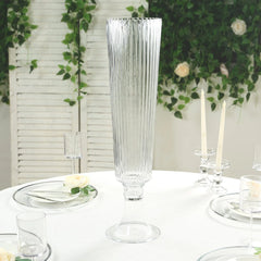 4-Pack Glass Trumpet Vases Ribbed Design Clear - Durable Flower Centerpieces for Events 26"