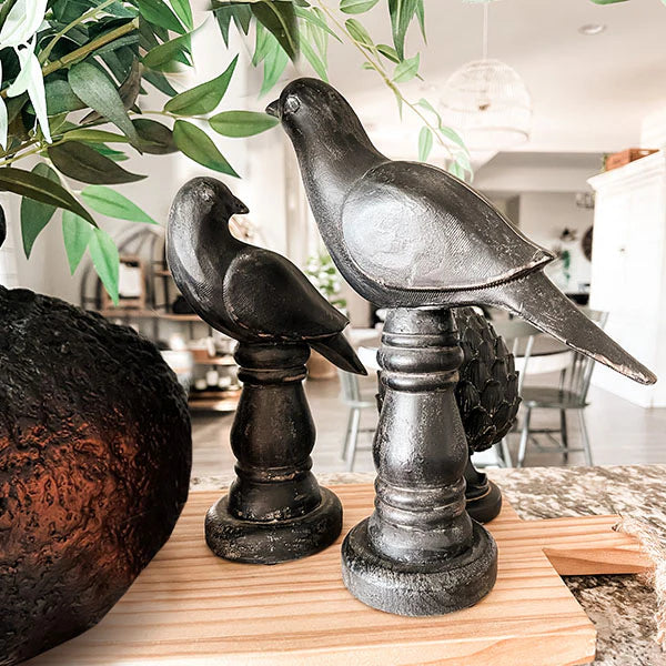 LARGE Wooden Raven Statues, Set of Two