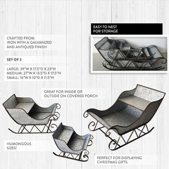 HUMONGOUS Galvanized Metal Christmas Sleighs, Set of 3