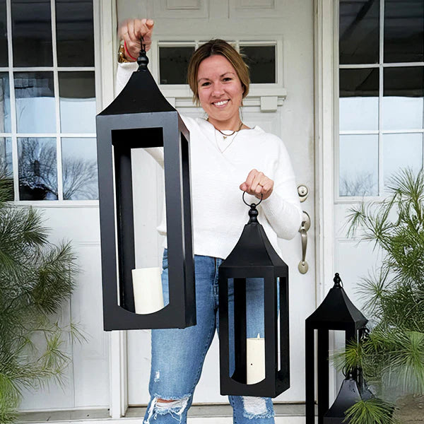 Oversized Handcrafted Metal Outdoor Lanterns, Set of 2