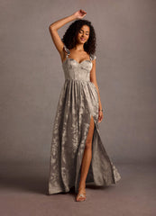 Jianna Platinum Flutter Sleeves Maxi Dress