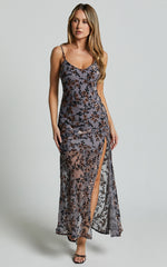 Darlene Midi Dress - Velvet Burnout Slip Cami Dress in Grey