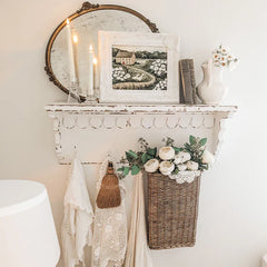 Rustic Farmhouse Wooden Wall Shelf with Five Hooks