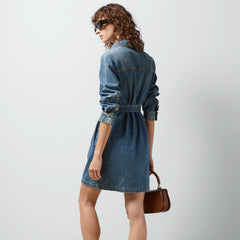Gucci Women's Spring And Autumn Fashion Blue Denim Dress Vintage Silhouette Belted Shirt Dresses #71483