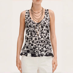 Chanel Women's Black And White Camellia Print Summer Tank Top Stylish Refined And Elegant Summer Holiday Top Vest Lady #82918A