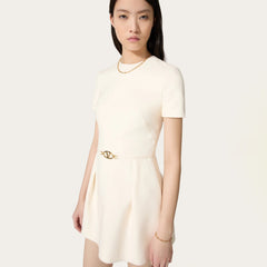 Valentino Women's Summer Solid Color Logo Logo High Waist Slim Wool Short Sleeve Dresses #73356