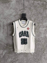 Casablanca Women's Fall/winter White Letter Logo Jacquard Knit Sleeveless Sweater Vest In Color-blocked Fashion Casual Style #193331