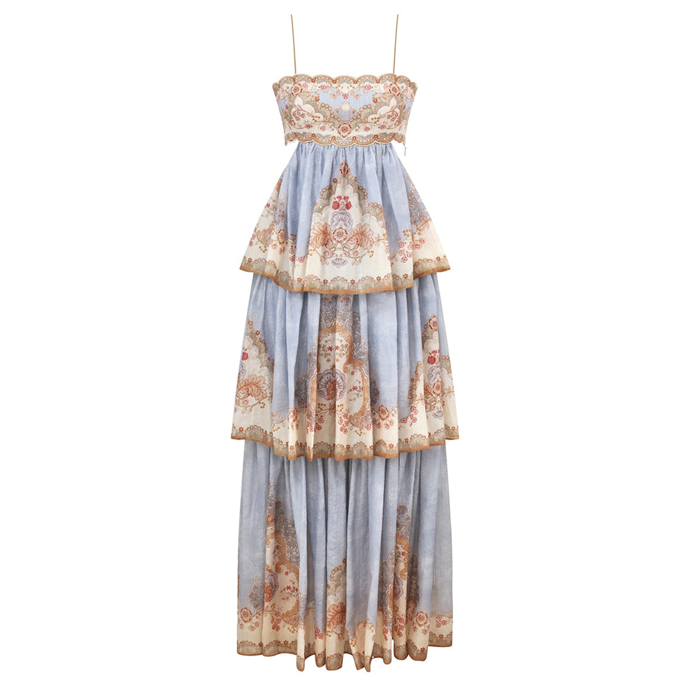 Zimmermann Daylight Tiered Maxi Dress Resort Swimwear Collection Long Strapless Dress With Layered Skirt Square Neckline And Shell-motif Embroidered Lace Dresses #196820