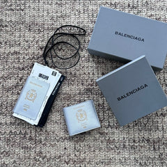 Balenciaga Men' Passport Square Folded Wallet in Silver Compact Wallet: Fashionable High-Street Square Card Holder Bag Bags Metallic-colored Leather Tends To Fade Easily #82419A