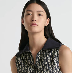 Dior Women's Spring/Summer Monogrammed Jacquard Pleated Sleeveless Half Zipper Neck Dresses #75852