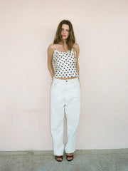Realisation Par Women's Summer Polka Dot Printed White Round Neck Silk Vest Sleeveless Top Camisole Short Slimming Ngvp #1949