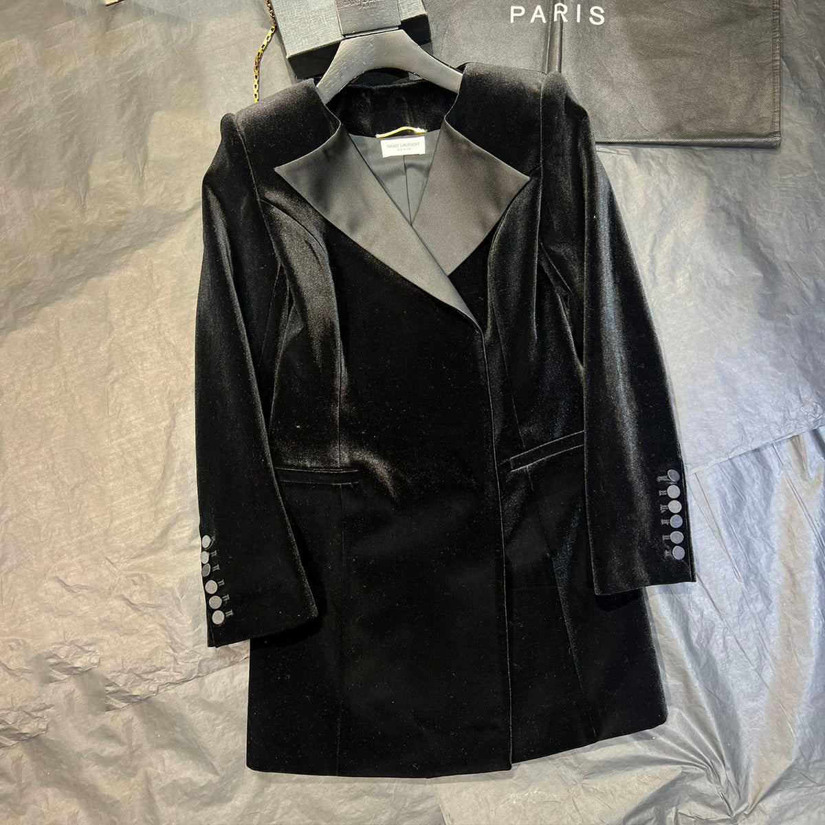 Saint Laurent Women's Autumn And Winter Velvet Lapel Long Sleeve Solid Color Blazer Jacket Dresses Ngvp #1136