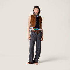 MiuMiu Women's Spring/Summer Letter Embroidered Sleeveless Tie-Front Knit Tank Top in Mohair Blend Fabric with Feminine V-Neck Design Lady Vest #195618