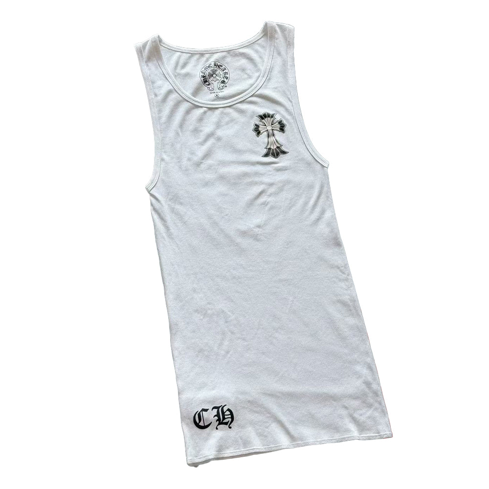 Chrome Hearts Women's Summer Sleeveless Tank Top With Sanskrit Print: Flattering And Slimming 100% Cotton Cross-back Design Vest Lady #195908