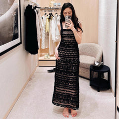 Chanel Women's Black Hollow Sexy Slim Halter Dress Spring And Summer Fashion Temperament Elegant Long Dress Skirt Ngvp #1967