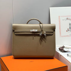 Hermes Men's and Women's Classic Solid Color Leather Business Bag with Silver Buckle  Handbag Laptop Case Bag Bags #78611