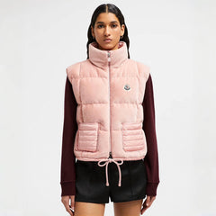 Moncler Women's Spring and Autumn Pink Logo Zipper Drawstring Down Sleeveless Vest Jacket #72875