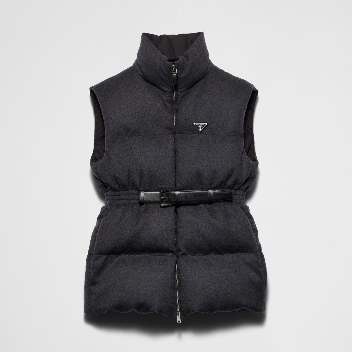 Prada Women's Fall and Winter Logo Logo Standing Collar Belt Loose Zipper Sleeveless Puffer Down Vest Jacket #73967