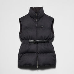 Prada Women's Fall and Winter Logo Logo Standing Collar Belt Loose Zipper Sleeveless Puffer Down Vest Jacket #73967