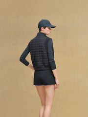 Hermes Women's Fall/Winter Stand Collar Plaid Solid-Color Cotton-Blend Sleeveless Pilot Jacket Vest Ngvp #2547