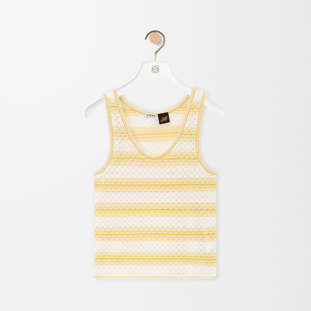 Loewe Spring/summer 2026 Women's Collection Paula's Ibiza Cotton-blend Striped Knit Tank Top Yellow And White Striped Knit Vest Lady  #84222A