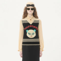 Valentino LE CHAT DE LA MAISON Women's Spring/Autumn Fashion Casual V-neck Knitted Letter Pattern Embroidered Sleeveless Vest  #78441