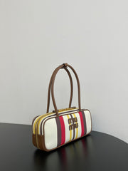 MiuMiu Beau Women's Embroidered Logo Print Striped Canvas And Calfskin Handbag Shoulder Bag Bags #77932