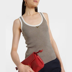 Valentino Women's Summer Striped Colorblocking Knit Vest Fashion Casual Fit Round Neck Top Ngvp #8934