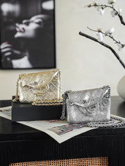 Chanel 26s Spring/summer Women's 2.55 Leather With Intentional Creases And Rounded Edges Planet Bag Metallic-colored Leather Tends To Fade Easily Lady Bags AS6277 #197298