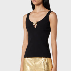 Blumarine Women's Spring And Summer Delicate Butterfly Metal Jewelry Vest Stretch Black Undershirt Fashion Casual Knit Sleeveless Tops Ngvp #8912