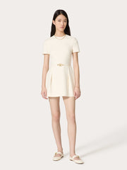Valentino Women's Summer Solid Color Logo Logo High Waist Slim Wool Short Sleeve Dresses #73356