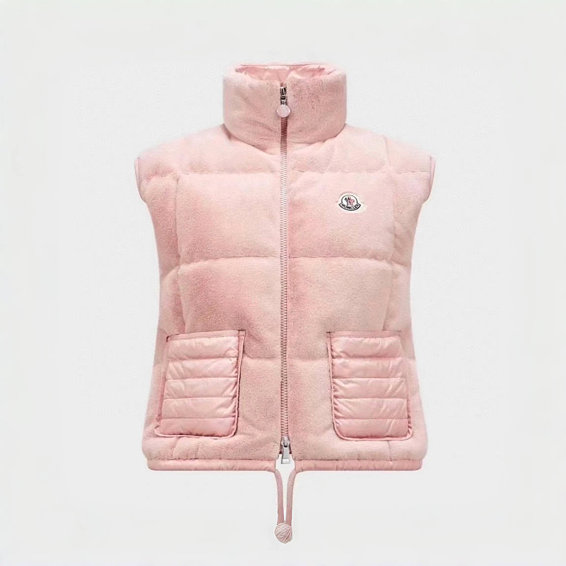 Moncler Women's Spring and Autumn Pink Logo Zipper Drawstring Down Sleeveless Vest Jacket #72875