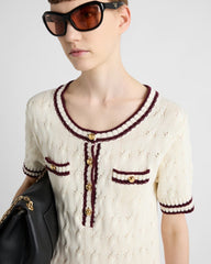 Prada Women's Summer Solid Color Striped Round Neck Cotton Short Sleeve Fitted Mini Dresses Ngvp #8951