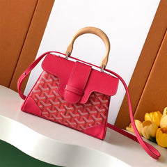 GOYARD Saigon Women's Solid Color Wooden Handle Canvas and Calfskin Shoulder Bag Handbag Bags #77774