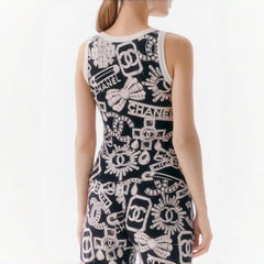 Chanel Women's Summer Fashion Trend Pattern Printed Round Neck Sleeveless Straight Top Vest #78413