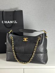 Chanel 25a Hobo Full-leather Black & Gold Horizontal Tote Bag Stylish Luxury Shimmering Shoulder Bag Handheld Large Capacity Bags  #82167A