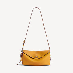 Balenciaga Le 7 Medium-sized 26 Summer New Arrival Suede-panel Yellow Crossbody Bag Fashionable High-street Trend Flap Bags #84159A