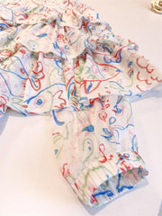 Chanel Women's Summer Fish Printed Silk Lace Short Sleeve Short Dress #75594
