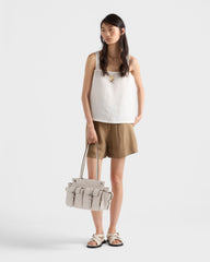 Prada 2026 New White Sun Collection Women's Linen Halter-neck Floral Embroidered Brand Logo Sleeveless Simple And Fresh Tank Top Vest Lady #196872