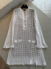 Chanel French Knit Dress  Women's Summer New Arrival Lace-Up Round Neck Loose-Fit Slimming Midi Dress #194284