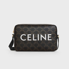 Celine Triomphe Men's Black Zipper Closure Printed Canvas Calfskin Shoulder Crossbody Bag Bags #75812