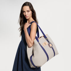 Louis Vuitton New 2026 Summer Collection Women's Escale Tote Bag Beige Waterproof Cotton Sailcloth Large Capacity Colour-blocked Fashionable Casual Beach Bag Bags M28503 #84297A
