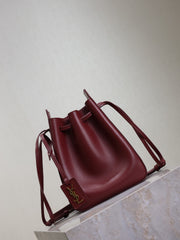 SAINT LAURENT Women's Solid Colour Adjustable Shoulder Strap Leather Drawstring Shoulder Bucket Bag Bags #76825