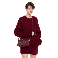 Gucci Ophidia Collection Crystal-embellished Mini Boston Bag Fashion Striped Satin Ribbon Gold-tone Hardware Clutch Bag Crossbody Bags #193419