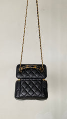Chanel Women's Retro Vanity Series Solid Color Double C Adjustable Buckle Plaid Leather Shoulder Crossbody Casual Cosmetic Bag Bags #77895
