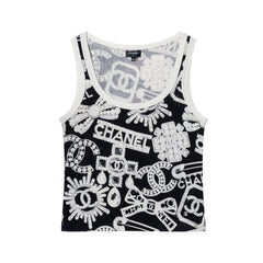 Chanel Women's Summer Fashion Trend Pattern Printed Round Neck Sleeveless Straight Top Vest #78413