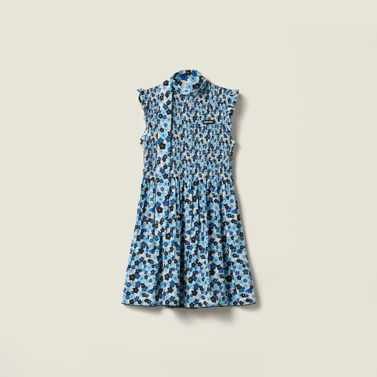 MiuMiu Women's Spring/summer Blue Floral Print Pleated Sleeveless Straight-cut Midi Dress  Fashionable Casual Dress Lady #196229